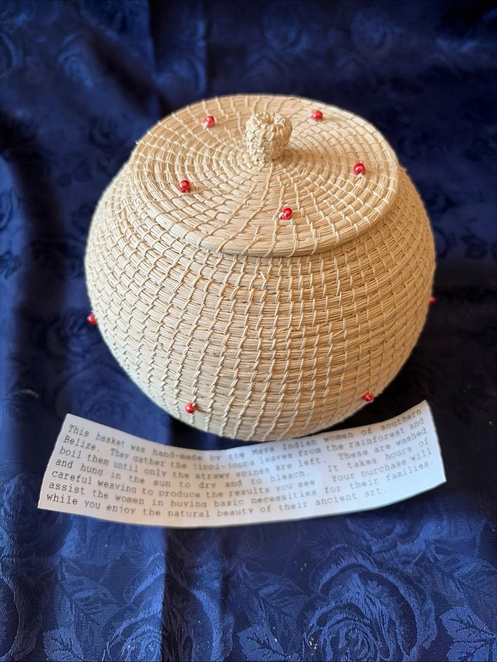 Hand-Woven Maya Indian Jippi-Joppa Leaf Basket From Belize